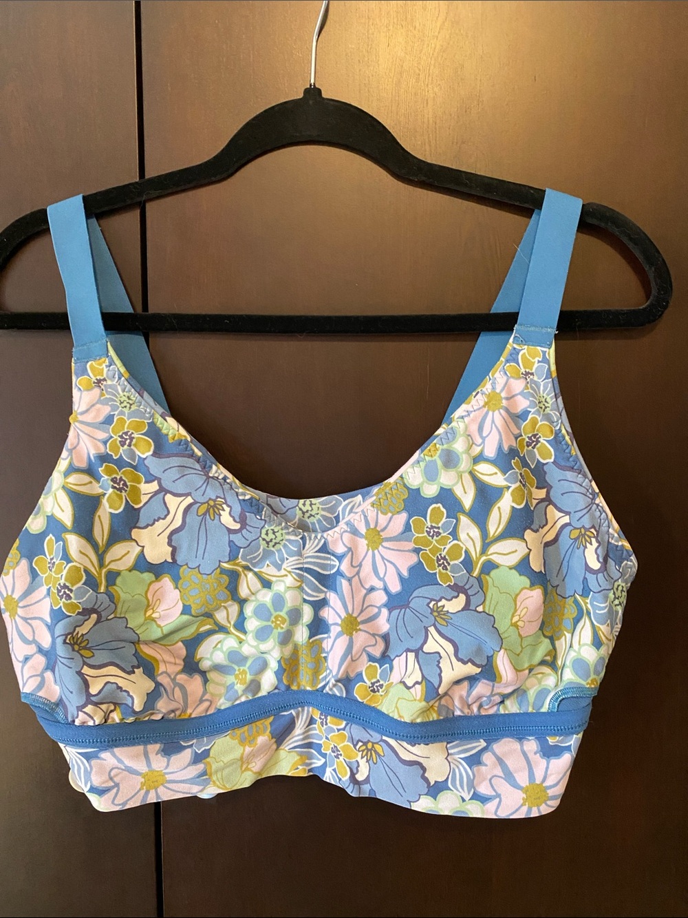 aerie Floral Print Light Blue Pink Green Sports Bra